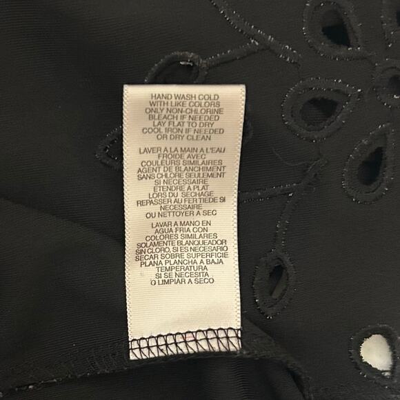 Michael Kors Boho Eyelet Dress L Black‎ Stretch Cinched High Waist Resort Travel - Picture 11 of 12